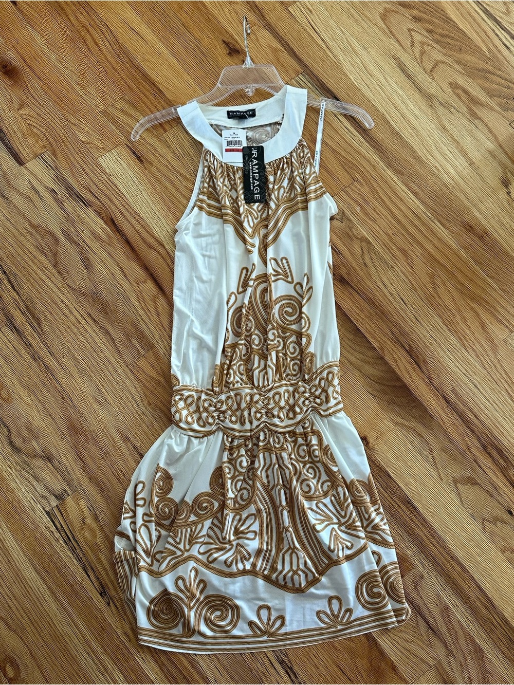 NWT Rampage White and Gold Sleeveless Patterned Dress